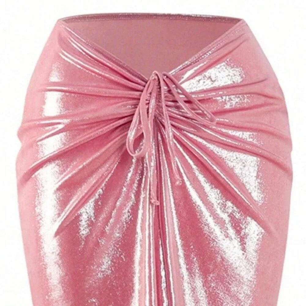 Pink High-End Sexy Women's Shiny Shell Push-Up One-Piece swimsuit w/ coverup